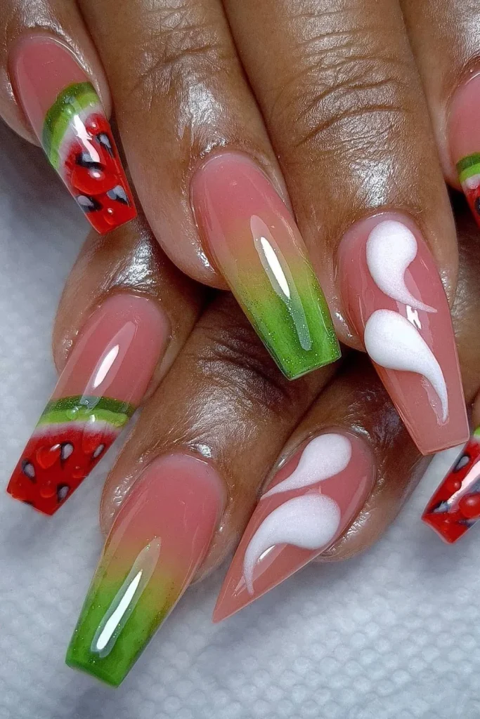 45+ Trendy Watermelon Nails Designs 5 Watermelon Nails 4