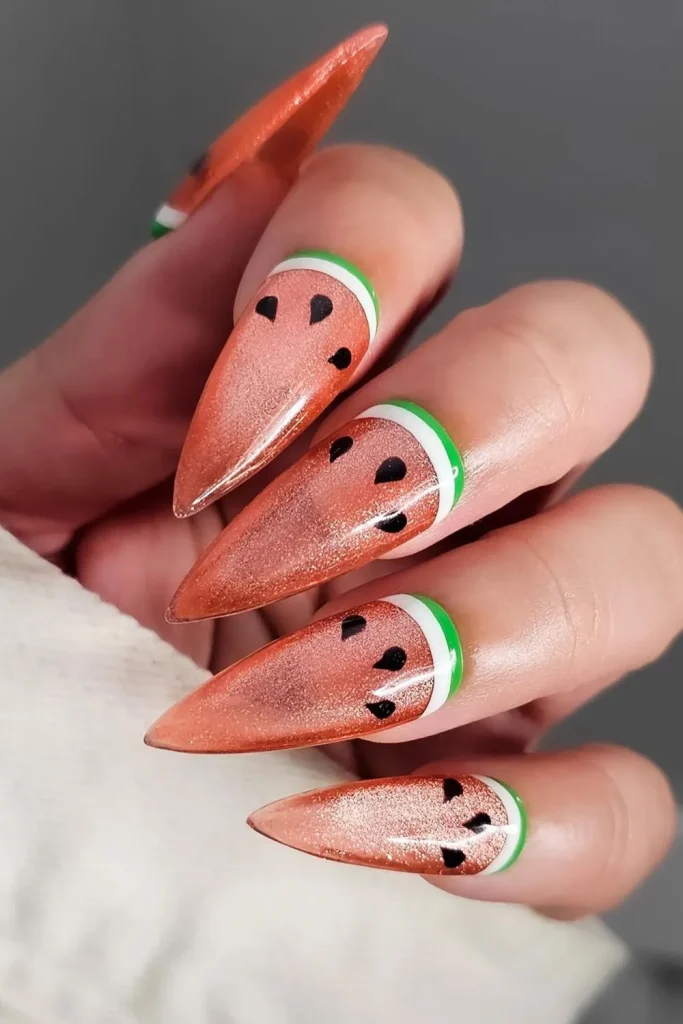 45+ Trendy Watermelon Nails Designs 8 Watermelon Nails 7