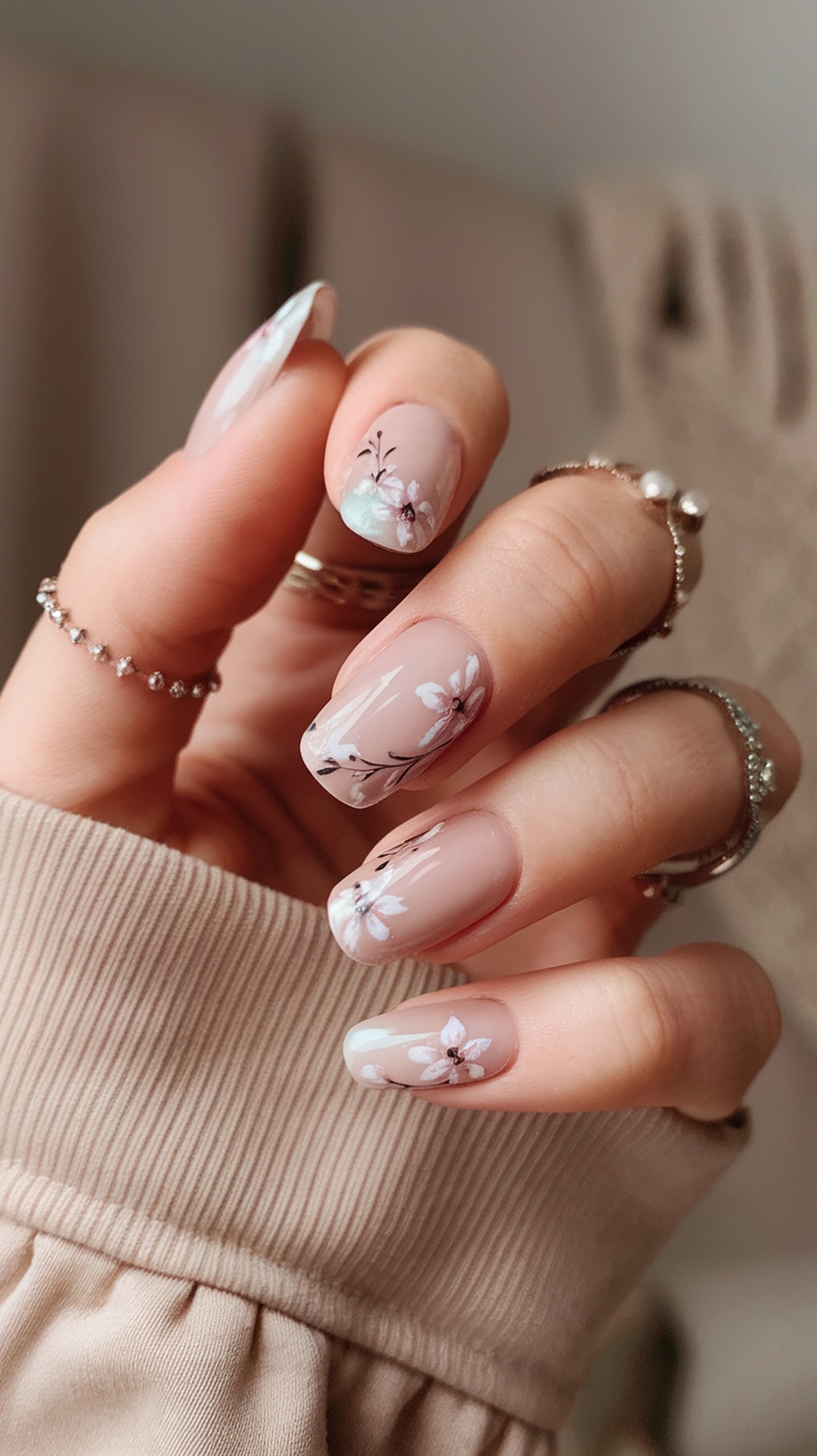 20 Stunning July Nail Designs | Must Try This Summer 19 Nail design featuring elegant floral accents in soft pastel colors