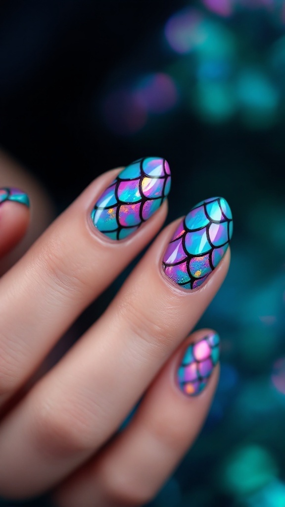 20 Stunning July Nail Designs | Must Try This Summer 18 Nails designed with iridescent mermaid scales in shades of blue and purple