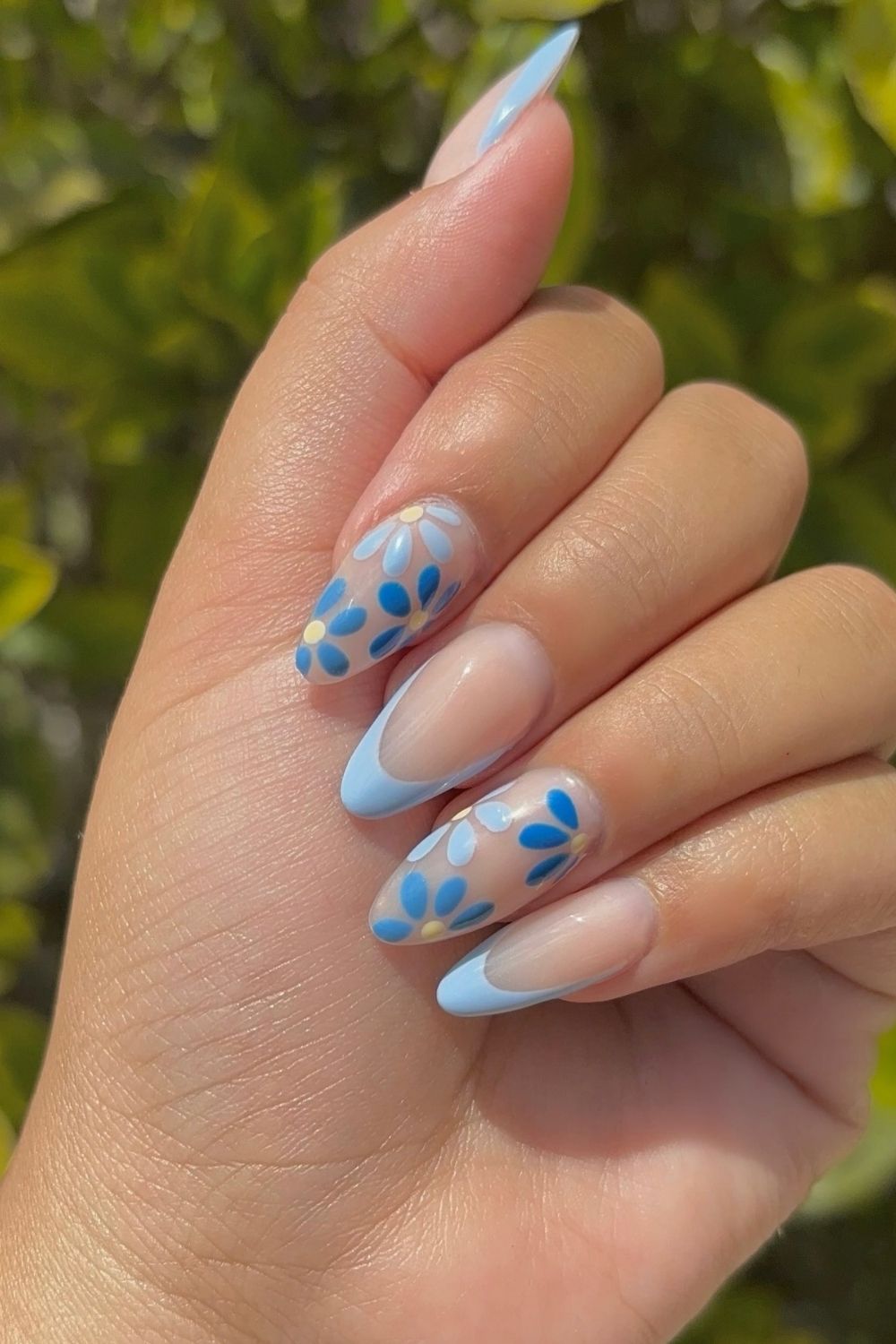 55 Trendy Summer Almond Nails Designs | Must Try In 25 Blue Flower Power