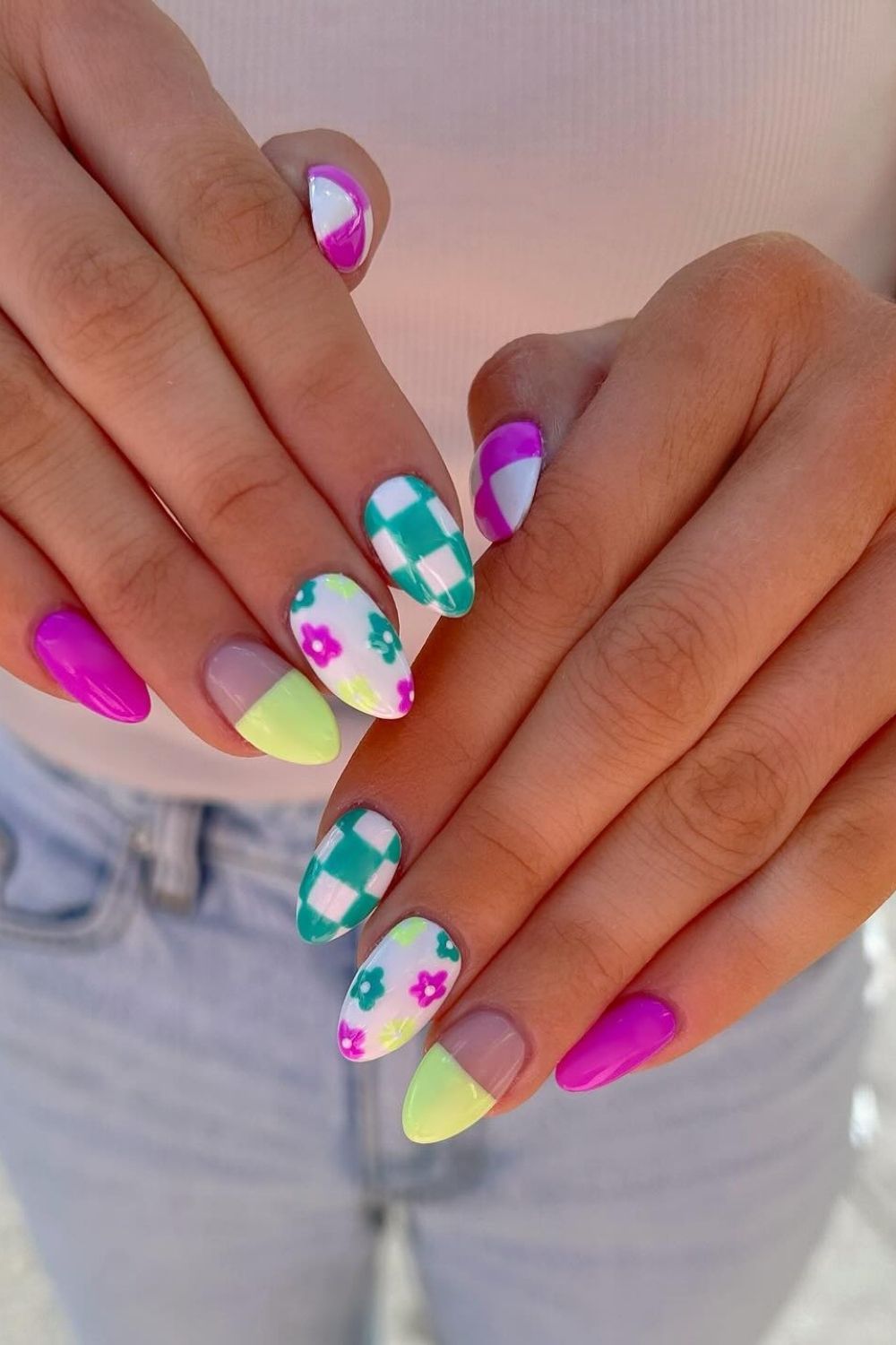 55 Trendy Summer Almond Nails Designs | Must Try In 45 Neon Garden